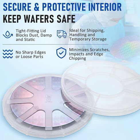 5 Pack Single Wafer Carrier, 6 Inch 150 mm Silicon Wafer Box Shipper, Rotating Style, Class 100 Cleanroom Grade for Silicon, Sapphire, SiC Substrate, Lab, Including Container, Cover & Spring in Saudi Arabia