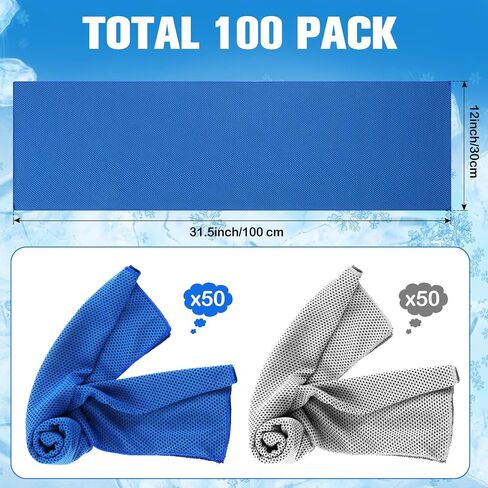 Shellwei 100 Pcs Cooling Towels Bulk 40 x 12 Inch Ice Towel Microfiber Sports Cooling Towels for Neck Face, Breathable Chilly Towel for Yoga Sport(Royal Blue, Light Gray) in Kuwait