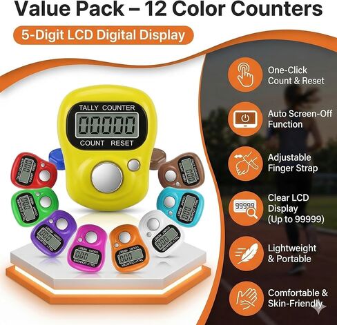 GrabMe Electronic Finger Counter, 12 Pack, 5 Digit LCD Display | Hand Tally Clicker, Digital Handheld, For Golf, Goods Counting, Lap, Knitting in Kuwait