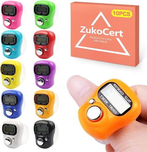 zukocert 10 حزمة من عداد النقر الرقمي للأصابع، جهاز النقر المحمول للعد، عداد اللفة، عداد الملعب، عداد صف الكروشيه للحياكة، الفصول الدراسية وعد الأشخاص in Kuwait