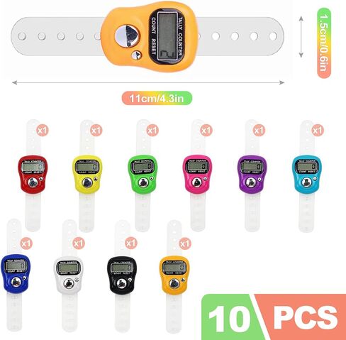 zukocert 10 حزمة من عداد النقر الرقمي للأصابع، جهاز النقر المحمول للعد، عداد اللفة، عداد الملعب، عداد صف الكروشيه للحياكة، الفصول الدراسية وعد الأشخاص in Kuwait