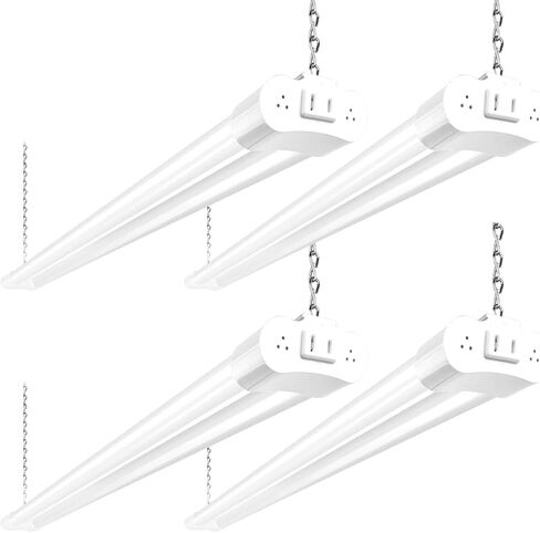 hykolity 4 Pack Linkable LED Shop Light, 4FT 42W [250W Equivalent], 4400lm, 5000K Daylight, with Plug, Utility Light Fixture, Hanging or Surface Mount, White in Kuwait