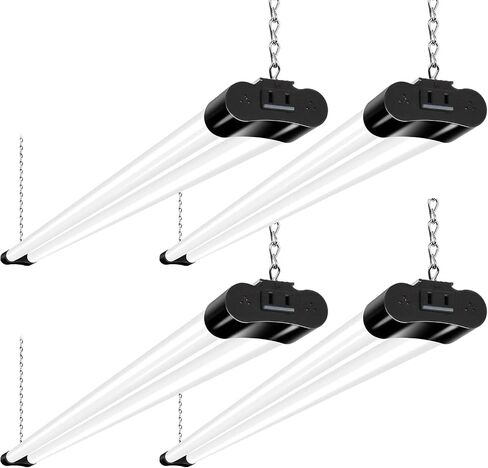 hykolity 4 Pack Linkable LED Shop Light, 4FT 42W [250W Equivalent], 4400lm, 5000K Daylight, with Plug, Utility Light Fixture, Hanging or Surface Mount, White in Kuwait