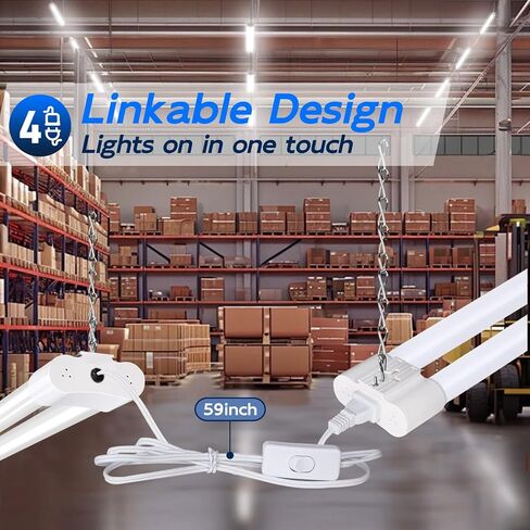 hykolity 4 Pack Linkable LED Shop Light, 4FT 42W [250W Equivalent], 4400lm, 5000K Daylight, with Plug, Utility Light Fixture, Hanging or Surface Mount, White in Kuwait