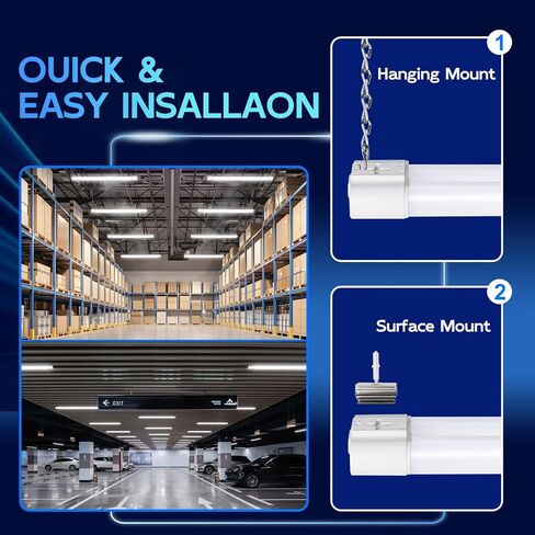 hykolity 4 Pack Linkable LED Shop Light, 4FT 42W [250W Equivalent], 4400lm, 5000K Daylight, with Plug, Utility Light Fixture, Hanging or Surface Mount, White in Kuwait
