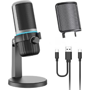 ميكروفون ألعاب مكثف USB ، ميكروفون الكمبيوتر الشخصي للبث ، والبودكاست ، والتسجيل ، وميكروفون كمبيوتر سطح المكتب مع زر كتم ومؤشر LED ، والتحكم في مستوى الصوت ، ومقبس سماعة الرأس in Kuwait