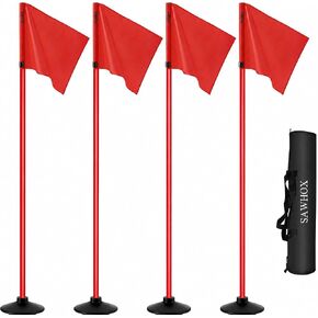Soccer Corner Flags with Weighted 2.7 LB Rubber Base, 4 Red Corner Flags with Red Poles for Soccer Field, Adjustable Height for Grass, Turf, Concrete & Indoor Court, Carry Bag Included in Saudi Arabia