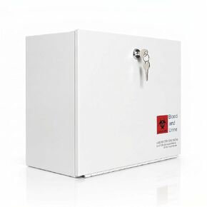 صندوق العينات الطبية بقفل، متوسط ​​14 × 7.5 × 10.25 بوصة، صندوق تجميع متين، مناولة وتخزين آمن، صندوق إسقاط معدني أبيض شديد التحمل للمختبر الطبي، المكتب | فتحة إسقاط مريحة in Kuwait