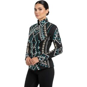 Women's Western Black & Teal Crystal Rhinestone Equestrian Riding Competition Show Coat with Silver Embellishments in Kuwait