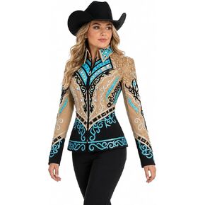 Showmanship Jacket Tan Turquoise Crystal Rhinestone Western Horse Show Competition Jacket in Kuwait