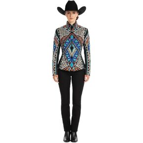 Women's Western Horse Show Jacket Black Turquoise Royal Blue Silver Copper Gold Crystal Equestrian Rodeo Competition Jacket in Kuwait