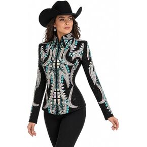 Showmanship Jacket Black Turquoise Crystal Rhinestone Western Horse Show Competition Jacket in Kuwait