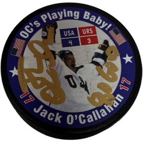 Jack O'Callahan Signed Officially Licensed 1980 "O.C. is Playing, Baby! Hockey Puck - Collectible Memorabilia, Makes a Great Gift in Kuwait