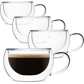 BTaT- Double Walled Glass Coffee Mugs, 12 oz, Set of 4, Glass Coffee Cups with Handle, Insulated Clear Coffee Mug for Hot Beverages, Cappuccino, Latte, Tea, Americano, Microwave & Freezer Safe in Saudi Arabia