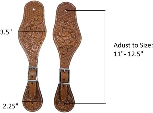 Leather Western Spur Straps for Cowboy Boots Adjustable Hand Tooled with Floral Design Fitting Riding Accessories (Brown, Pair) in Kuwait