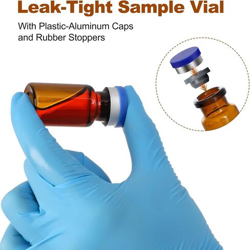 FOUR E'S SCIENTIFIC 10ml Glass Vials, 100 PCS Amber Lab Headspace Vial with Rubber Stoppers and Plastic-Aluminum Flip Caps in Kuwait