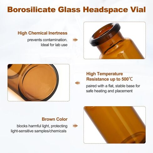 FOUR E'S SCIENTIFIC 10ml Glass Vials, 100 PCS Amber Lab Headspace Vial with Rubber Stoppers and Plastic-Aluminum Flip Caps in Kuwait