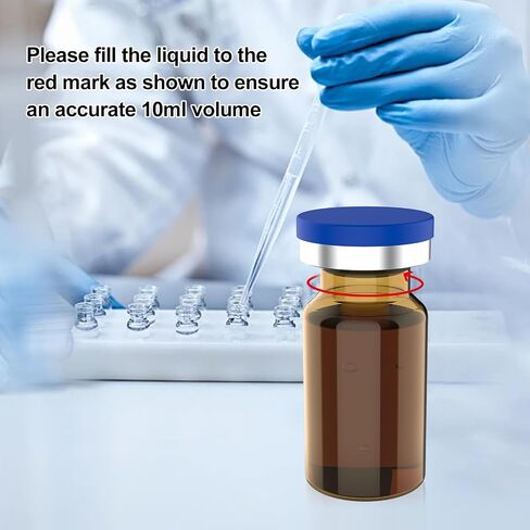 FOUR E'S SCIENTIFIC 10ml Glass Vials, 100 PCS Amber Lab Headspace Vial with Rubber Stoppers and Plastic-Aluminum Flip Caps in Kuwait