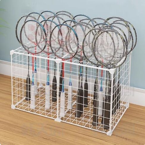 Large Capacity Sports Badminton Racket Holder Cart, Tennis Racket Display Stand for School & Playground, Durable Storage Rack for Training Equipment (White) in Kuwait