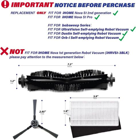 ملحقات مكنسة روبوت مناسبة لـ iHome Autovac Nova S1 2nd Gen/Nova S1 Pro، قطع غيار تناسب BObsweep Dustin/لUltraVision/لمكنسة Orb-i الذاتية الفارغة للروبوت (13PC-1roller4sidesweep8filter) in Kuwait