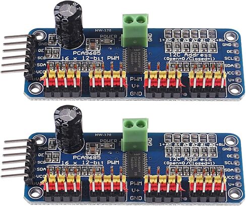2 Packs PCA9685 Servo Motor Driver, 16-Channel 12-Bit PWM Controller I2C Module, IIC Breakout Board for Robotics, Compatible with Arduino Projects in Kuwait