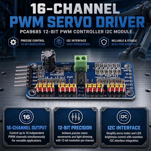 2 Packs PCA9685 Servo Motor Driver, 16-Channel 12-Bit PWM Controller I2C Module, IIC Breakout Board for Robotics, Compatible with Arduino Projects in Kuwait