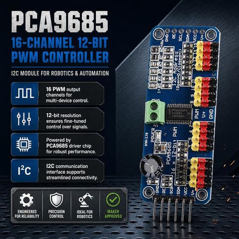 2 Packs PCA9685 Servo Motor Driver, 16-Channel 12-Bit PWM Controller I2C Module, IIC Breakout Board for Robotics, Compatible with Arduino Projects in Kuwait