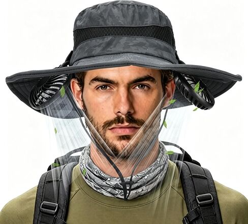 Sun Hat with Fan Men Foldable Hiking Hat UV Protection for Camping Garden in Kuwait