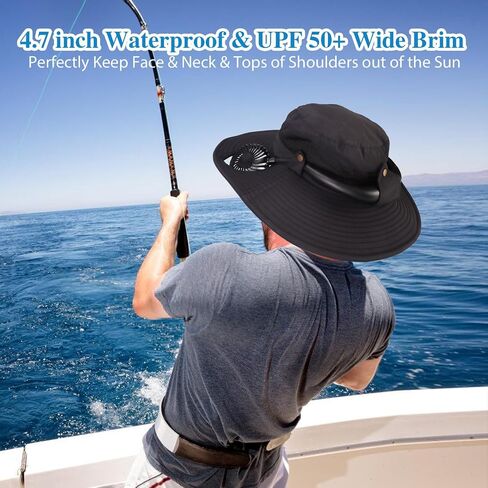 Sun Hat with Fan Men Foldable Hiking Hat UV Protection for Camping Garden in Kuwait
