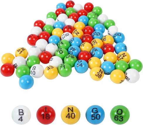 مجموعة كرات بينجو 75 قطعة، 0.59 بوصة (15 مم) مجموعة كرات بينجو منقوشة بالليزر، أرقام مقاومة للبهتان، مصممة لأقفاص بنغو مقاس 8 بوصة، 5 ألوان 1-75 كرة بديلة in Kuwait