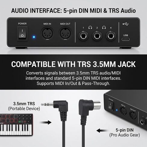 2 قطعة كابل TRS 3.5 مم MIDI، كابل ذكر 6.35 مم ذكر إلى MIDI Din 5Pin ذكر، 0.5 متر/20 بوصة بزاوية طويلة MIDI إلى 3.5 مم كابلات TRS مستقيمة من النوع A 5 Pin Din مع مقابس صغيرة جدًا in Kuwait