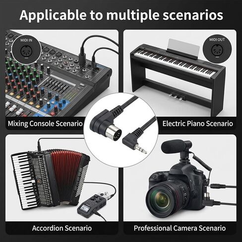 2 قطعة كابل TRS 3.5 مم MIDI، كابل ذكر 6.35 مم ذكر إلى MIDI Din 5Pin ذكر، 0.5 متر/20 بوصة بزاوية طويلة MIDI إلى 3.5 مم كابلات TRS مستقيمة من النوع A 5 Pin Din مع مقابس صغيرة جدًا in Kuwait