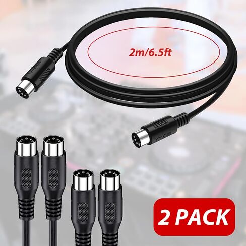 2 Pack 6.56ft/78in MIDI Cable 5 Pin Male to Male Compatible with MIDI Keyboard, Sampler, External Sound Card, Keyboard Synth, Rack Synth, Sound Source and Other Music Gear in Kuwait