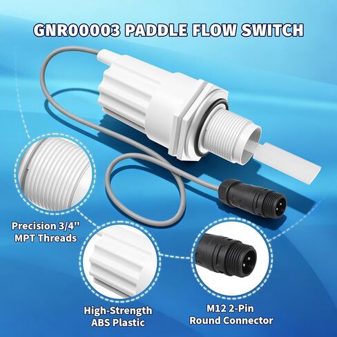 GNR00003 Paddle Flow Switch Replacement, Compatible with Saltron Reliant and Solaxx Saltwater Chlorine Generators, M12 2-Pin Round Connector, 3/4" MPT Threaded Flow Sensor in Kuwait