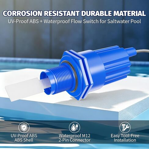 GNR00003 Paddle Flow Switch Replacement, Compatible with Saltron Reliant and Solaxx Saltwater Chlorine Generators, M12 2-Pin Round Connector, 3/4" MPT Threaded Flow Sensor, Blue in Kuwait
