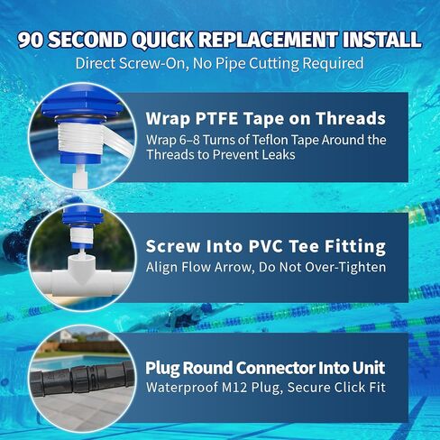 GNR00003 Paddle Flow Switch Replacement, Compatible with Saltron Reliant and Solaxx Saltwater Chlorine Generators, M12 2-Pin Round Connector, 3/4" MPT Threaded Flow Sensor, Blue in Kuwait