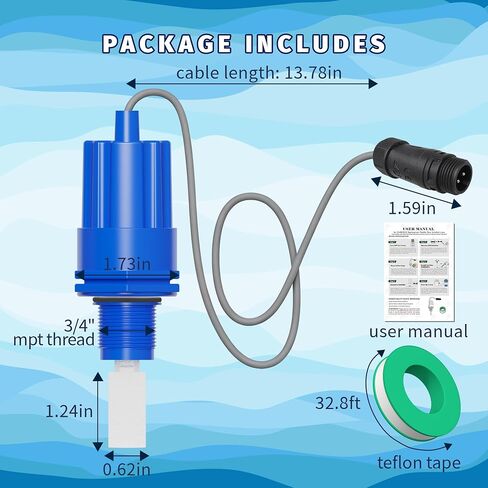 GNR00003 Paddle Flow Switch Replacement, Compatible with Saltron Reliant and Solaxx Saltwater Chlorine Generators, M12 2-Pin Round Connector, 3/4" MPT Threaded Flow Sensor, Blue in Kuwait