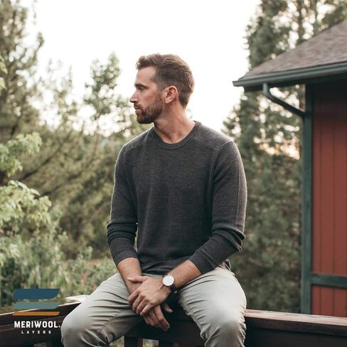 MERIWOOL Mens Knit Sweater - Merino Wool Sweater Men Long Sleeve Shirt in Kuwait