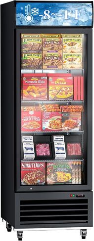 23 Cu.Ft Commercial Display Freezer with Glass Door, 27" Single Door Upright Merchandiser Freezer with LED Lighting, Adjustable Shelves and Lighted Canopy for Store, Grocery Store, Market in Kuwait