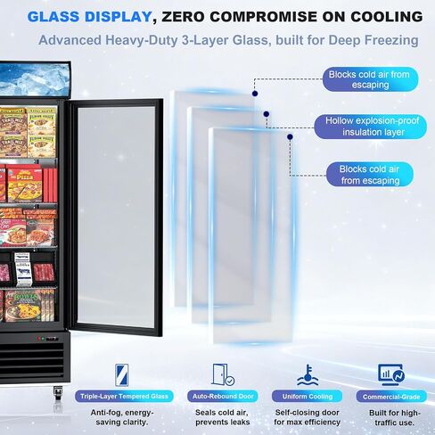 23 Cu.Ft Commercial Display Freezer with Glass Door, 27" Single Door Upright Merchandiser Freezer with LED Lighting, Adjustable Shelves and Lighted Canopy for Store, Grocery Store, Market in Kuwait
