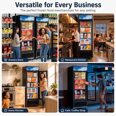 23 Cu.Ft Commercial Display Freezer with Glass Door, 27" Single Door Upright Merchandiser Freezer with LED Lighting, Adjustable Shelves and Lighted Canopy for Store, Grocery Store, Market in Kuwait