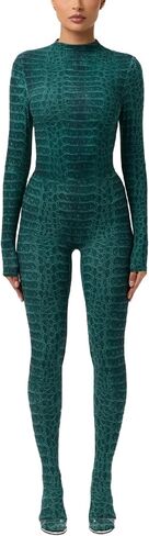Sexy Jumpsuits for Women Long Sleeve Print Mock Neck Bodycon Pants Jumpsuit Full Body Going Out in Saudi Arabia
