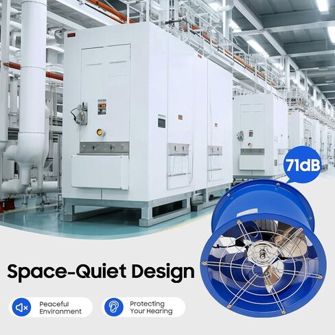 16 Inch Industrial Cylinder Pipe Fan, 110V 370W High Velocity Exhaust Fan with Pure Copper Motor Heavy Duty Carbon Steel Axial Duct Fan for Workshop Warehouse Factory and Garage Ventilation in Kuwait