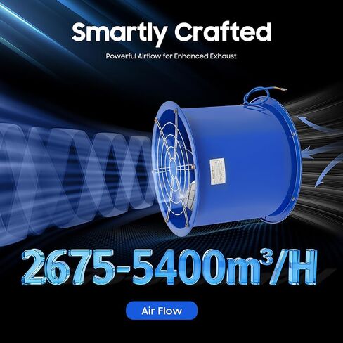 16 Inch Industrial Cylinder Pipe Fan, 110V 370W High Velocity Exhaust Fan with Pure Copper Motor Heavy Duty Carbon Steel Axial Duct Fan for Workshop Warehouse Factory and Garage Ventilation in Kuwait