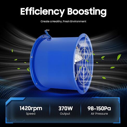 16 Inch Industrial Cylinder Pipe Fan, 110V 370W High Velocity Exhaust Fan with Pure Copper Motor Heavy Duty Carbon Steel Axial Duct Fan for Workshop Warehouse Factory and Garage Ventilation in Kuwait