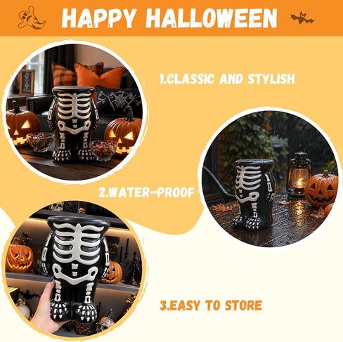 Halloween Decorations Skeleton Pumpkin Stand, Black & White Torso Candy Bowl Holder, Blow Mold Pumpkin Display Stand for Cake Carved Pumpkin, Water-proof Indoor Outdoor Halloween Party Table Decor in Kuwait