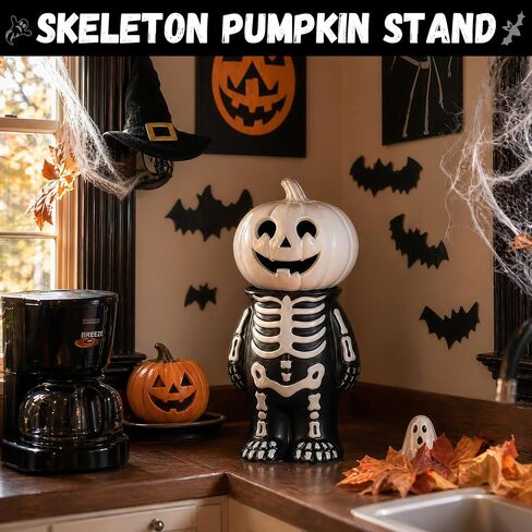 Halloween Decorations Skeleton Pumpkin Stand, Black & White Torso Candy Bowl Holder, Blow Mold Pumpkin Display Stand for Cake Carved Pumpkin, Water-proof Indoor Outdoor Halloween Party Table Decor in Kuwait