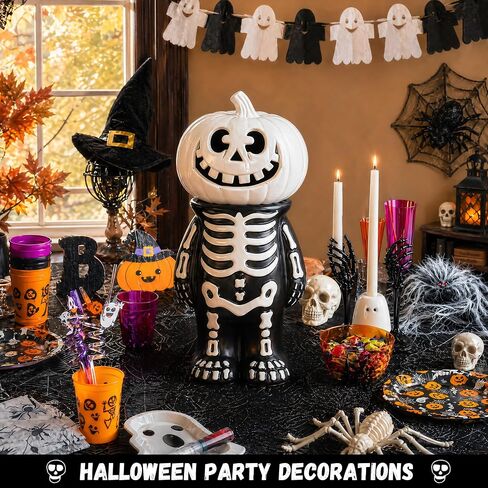 Halloween Decorations Skeleton Pumpkin Stand, Black & White Torso Candy Bowl Holder, Blow Mold Pumpkin Display Stand for Cake Carved Pumpkin, Water-proof Indoor Outdoor Halloween Party Table Decor in Kuwait