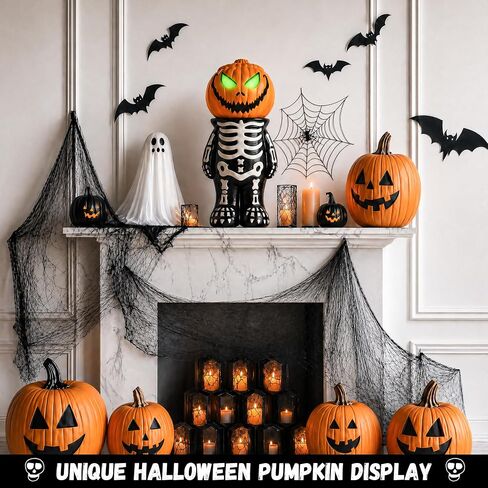 Halloween Decorations Skeleton Pumpkin Stand, Black & White Torso Candy Bowl Holder, Blow Mold Pumpkin Display Stand for Cake Carved Pumpkin, Water-proof Indoor Outdoor Halloween Party Table Decor in Kuwait