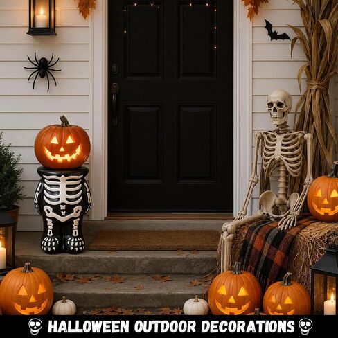 Halloween Decorations Skeleton Pumpkin Stand, Black & White Torso Candy Bowl Holder, Blow Mold Pumpkin Display Stand for Cake Carved Pumpkin, Water-proof Indoor Outdoor Halloween Party Table Decor in Kuwait